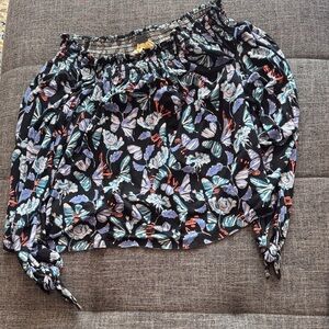 We The Free Black Floral & Butterfly Print Top with Side Ties